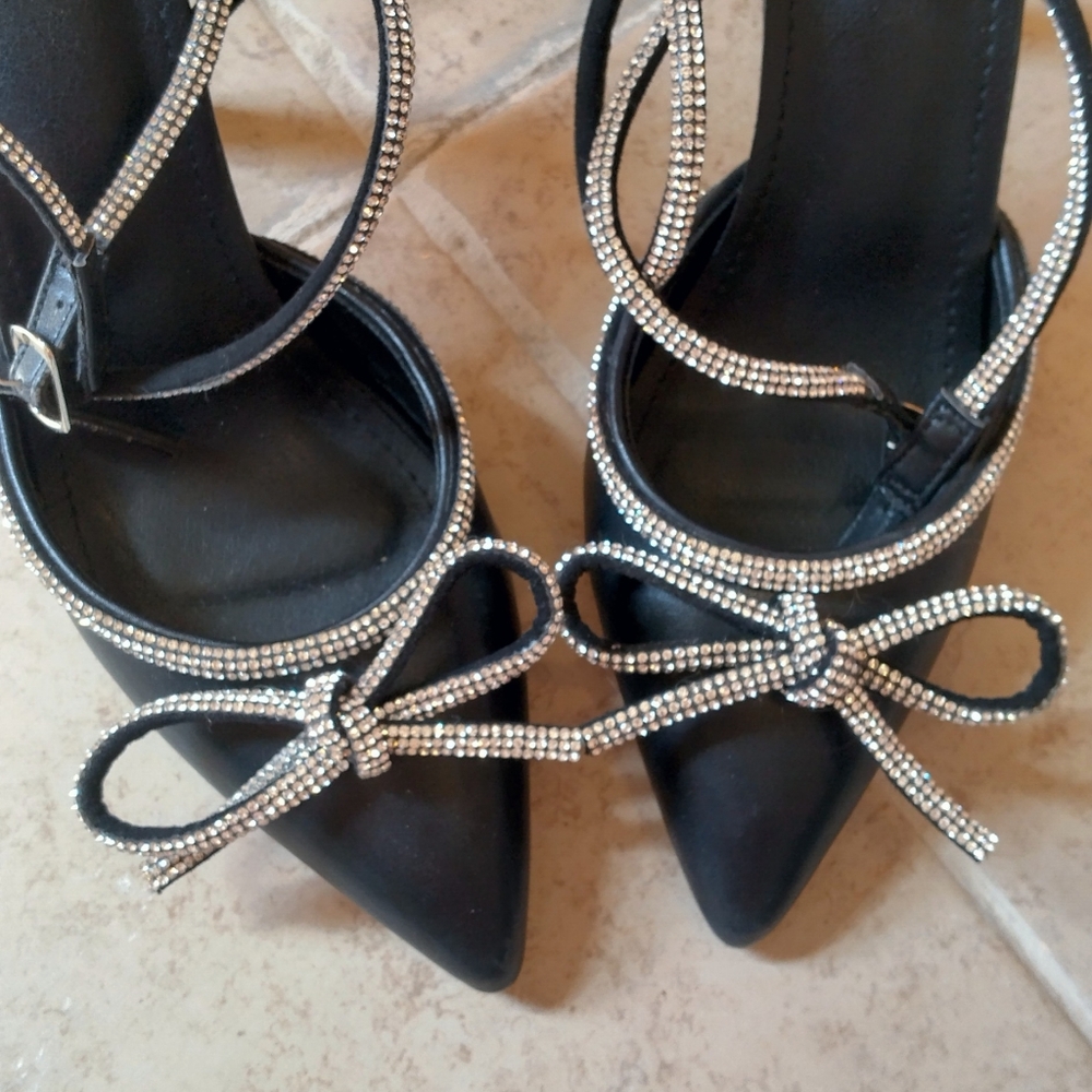 Rhinestone Bow Strappy Heels Pumps Size 36/5.5 - Picture 6 of 16